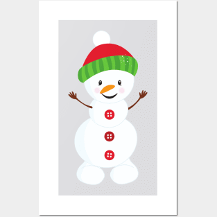 Christmas Snowman, Hat, Buttons, Carrot Nose, Xmas Posters and Art